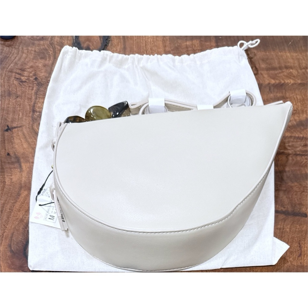NWT ZARA Ecru Crescent Asymmetrical Large Jewel Stones Handbag Crossbody Purse - Picture 2 of 14